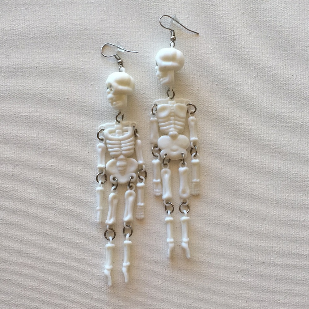 Vintage 90s White Full Skeleton Earrings 5 Inches!